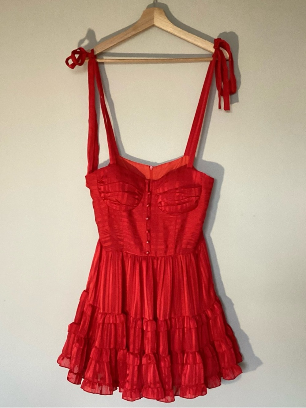 Tie-Shoulder Red Ruffle Mini Dress - Picture 4 of 5